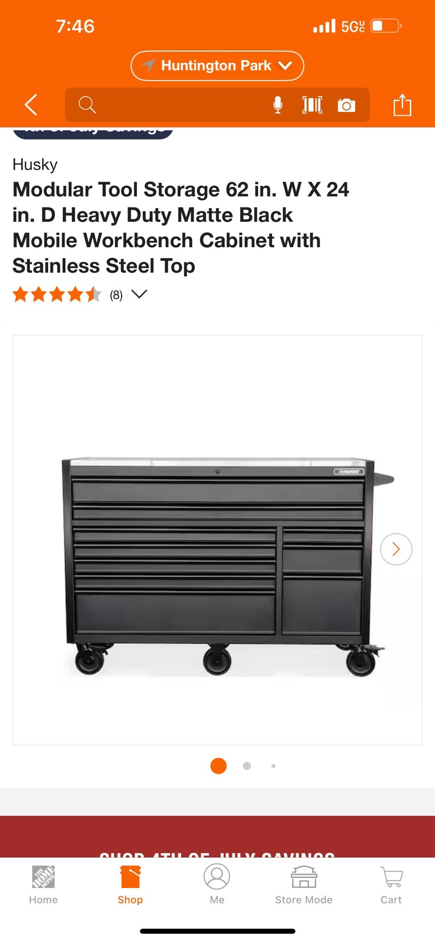 Husky Modular Tool Storage 62 in. W X 24 in. D Heavy Duty Matte Black Mobile Workbench Cabinet with Stainless Steel Top