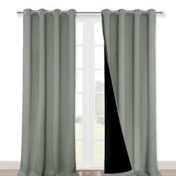 Blackout Curtains Set – 2 Panels (Grey/Green, 52x95)