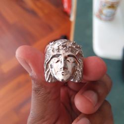 Solid 925 Silver Jesus Ring Size 9 