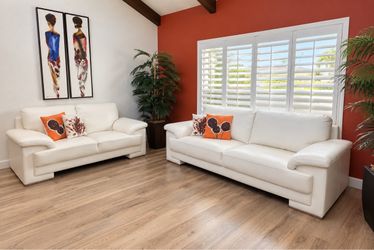 White Leather Sofa and Loveseat Set