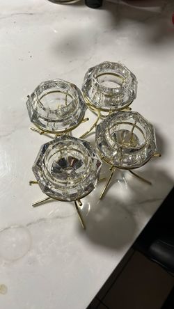 Partylite 5" Solitaire Diamond Shaped Votive Tea Light Candle Holder Gold Stand