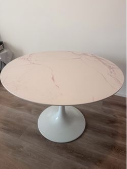Round 42" White, Faux Marble Table - 4 Seat