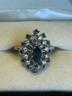 14K White Gold Electroplated Cubic Zirconia Cluster Ring Size 8