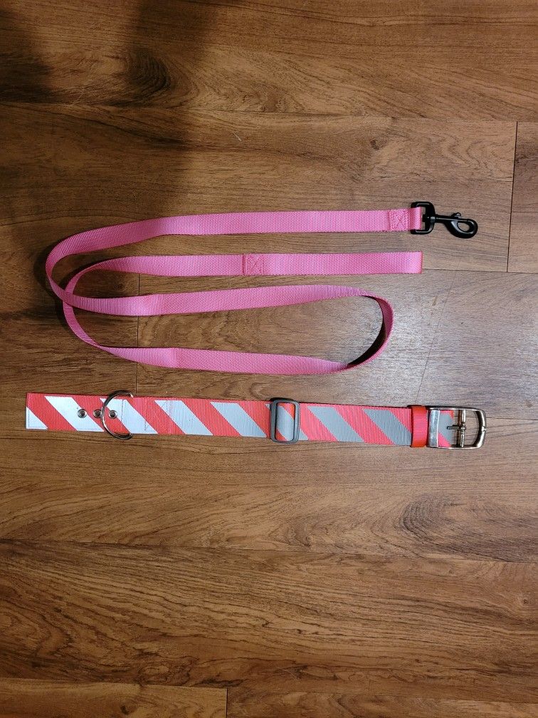 Reflective Pink Dog Collar & Leash For Large Medium Dog