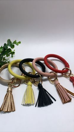 Leather Bangle Keychain PU Leather Wrist Key Rings Large Hoop Bracelet, EACH $7.99