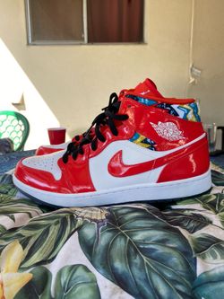 Jordan 1 Mid Barcelona Sweater Red Patent (Navy Blue Laces included)
