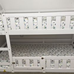Twin over Twin Bunk Bed No Box Spring Needed Mattress Not Included Price Negotiable  House Bed with Fence and Door Gently Used (Less than a month) $16