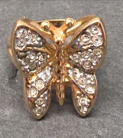 Vintage 18kt GF Gold Filled 3D Butterfly Simulated Diamond Ring