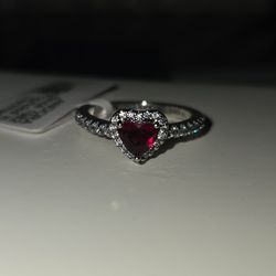 Size 6 Pandora Ruby Red CZ sterling silver heart ring