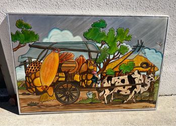 Signed A. Remo 81’ Framed Embossed Aluminum Panel Art, Hand-Painted