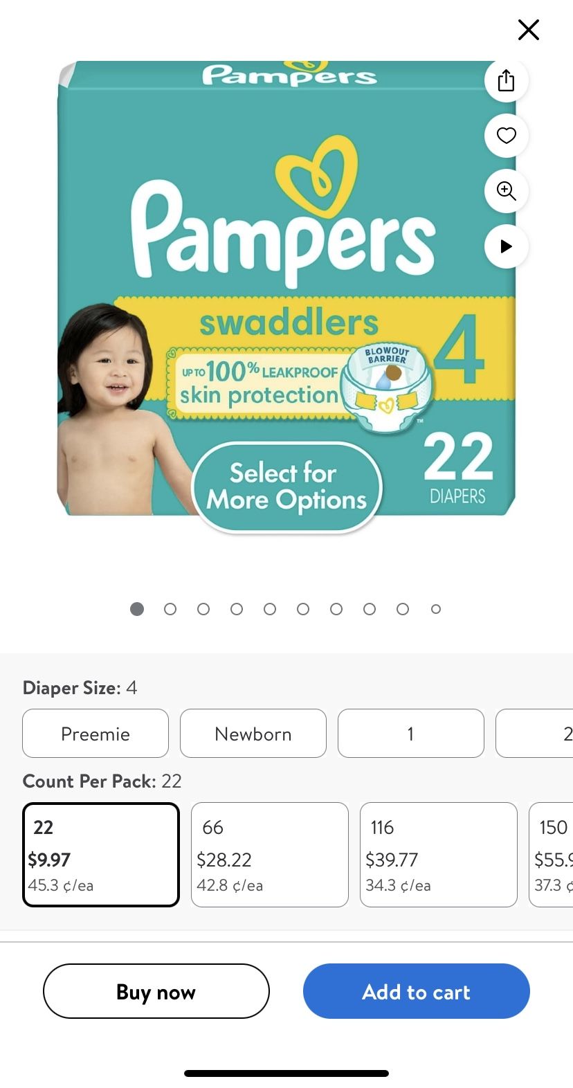 New Pampers Swaddlers Size 4, 22 Diapers