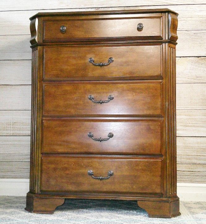 Ashley Furniture - Tall Solid Wood 5 Drawer Brown Dresser - Delivered