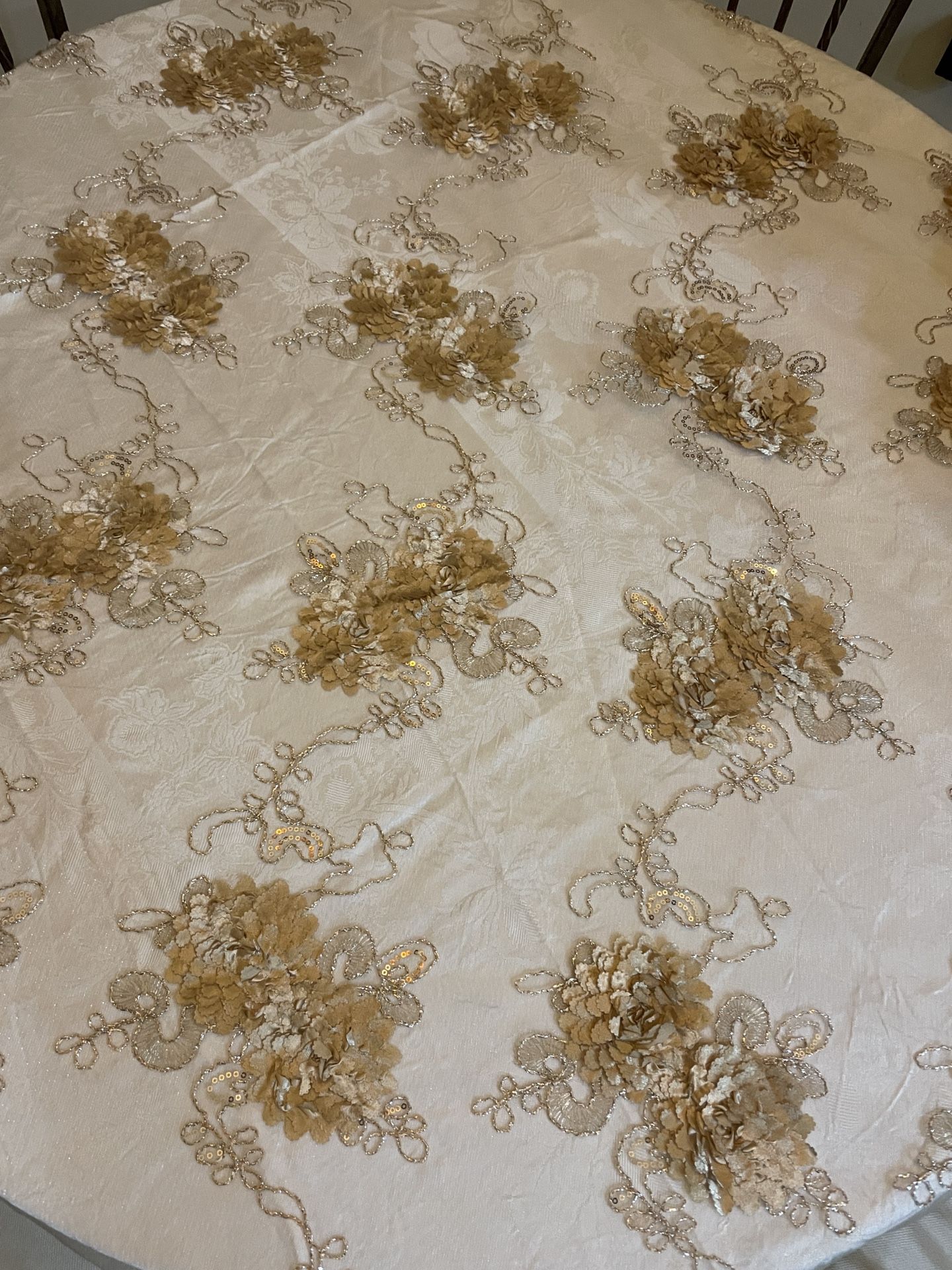Champagne embroidered lace table Overlay