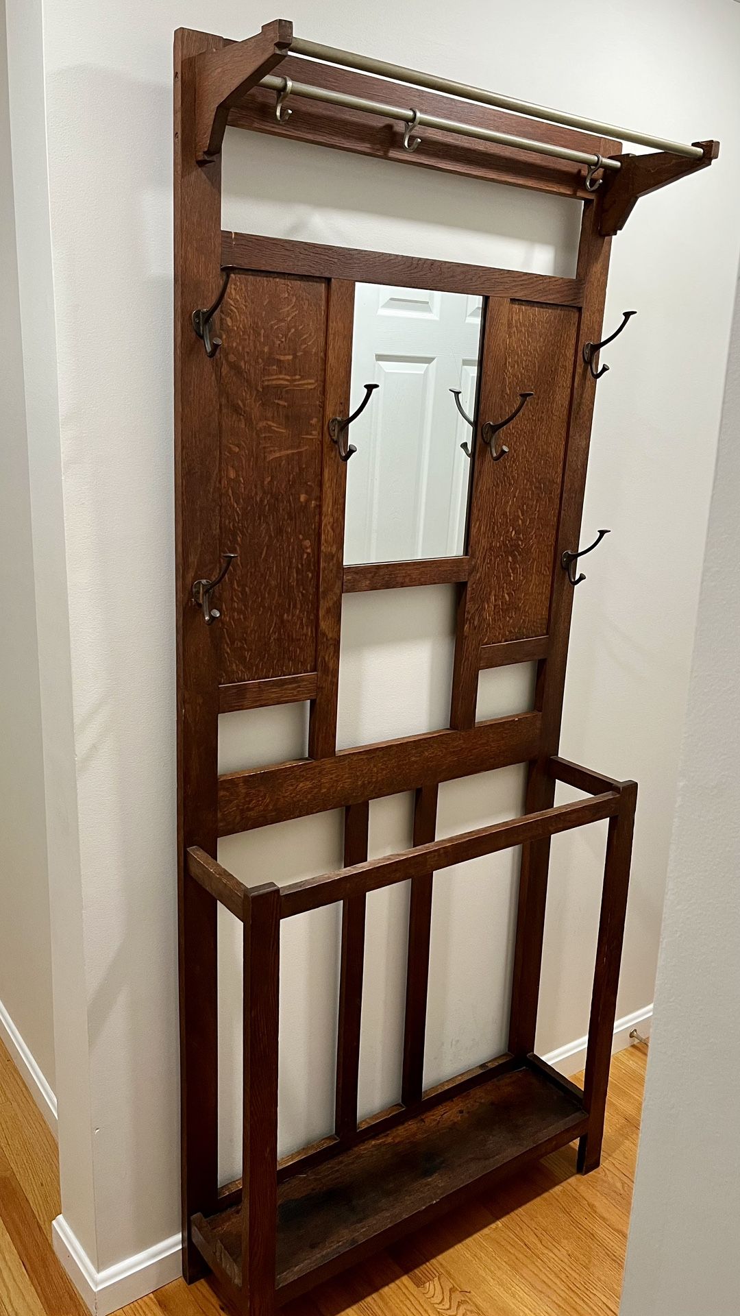 REDUCED! Beautiful Antique Oak Hall Tree With Mirror