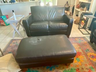 Free Dark Brown Leather Loveseat and Ottoman Set