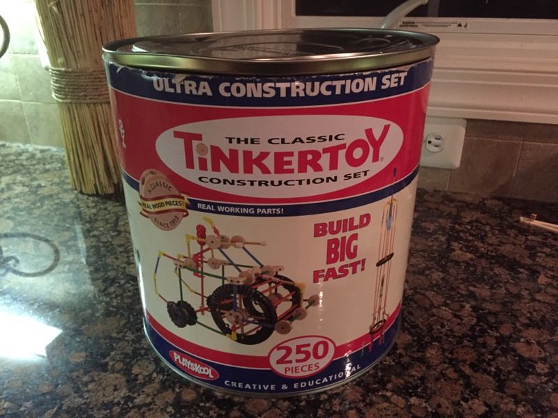 TINKERTOY - Vintage Ultra Construction SET - Wood Pieces - Wheels - Building Toy 250 pcs