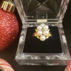 Asian Sea Pearl Ring With Diamond And 14k Gold 