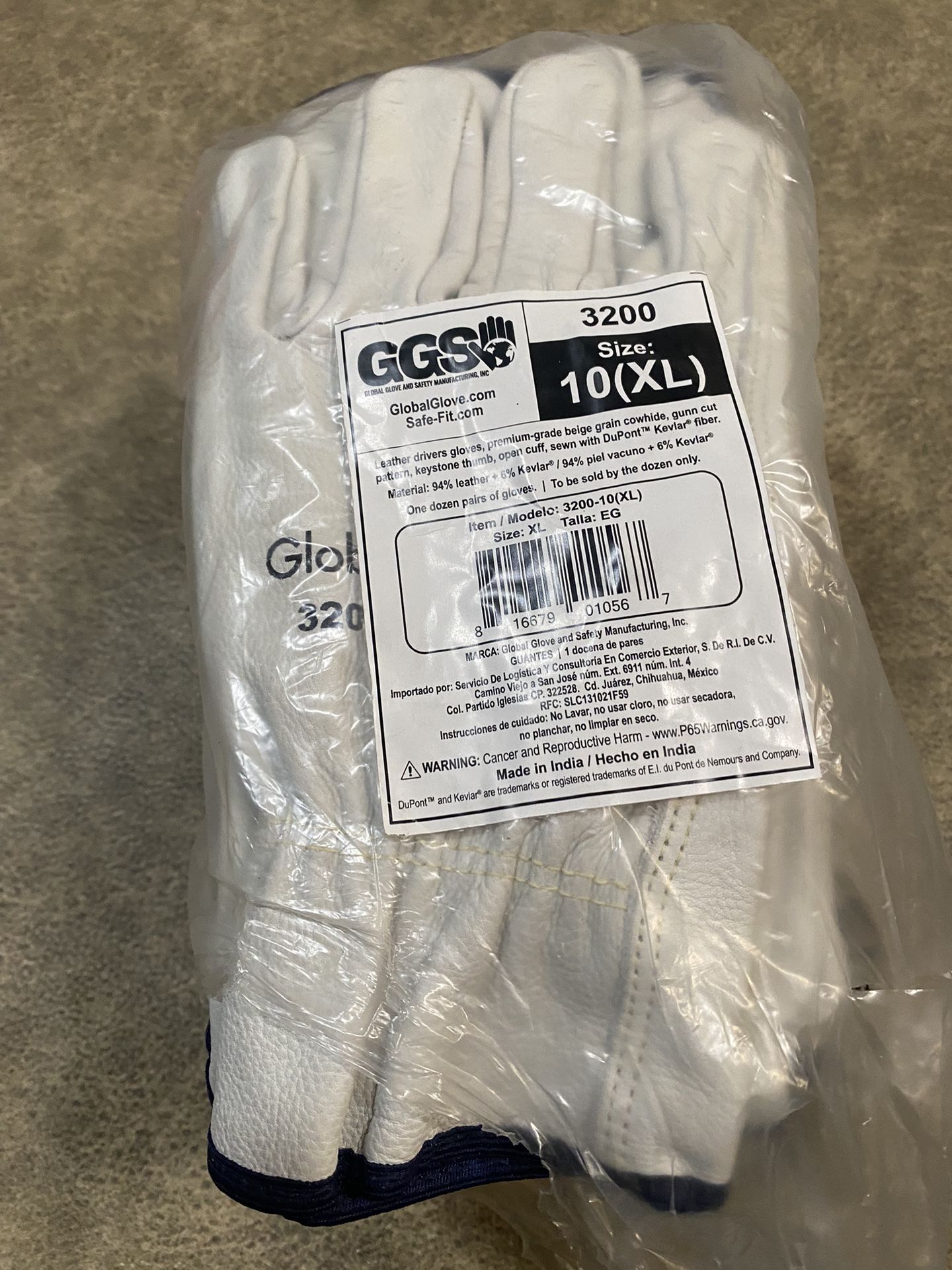 New !Premium Beige Cow Grain Leather, Global Glove! (XL) Made In India!