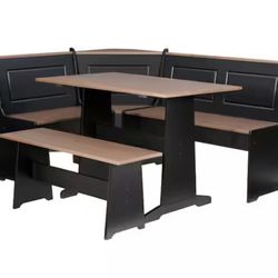 3-Piece Black and Pecan Wood Top Nook Dining Set - NEW