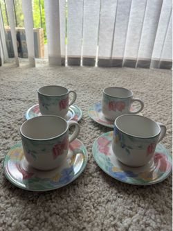 Vintage Coffee cups and Saucers and a Ceramic Lidded Serving Set