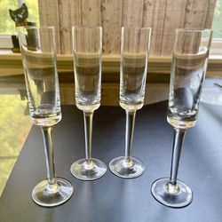 Vintage MCM Set Of 4 Hand Blown Clear Cordial Liquor  Cylindrical Stemmed Glasses