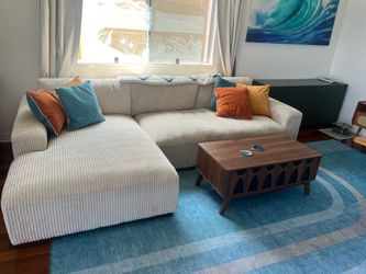 L shape corduroy sectional couch