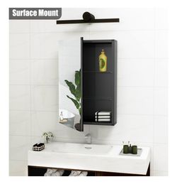 Fundin Medicine Cabinet 14 x 24 inches Mirror Size, Recessed or Surface Mount, Black Aluminum Bathroom Wall Cabinet with Mirror and Adjustable Shelves