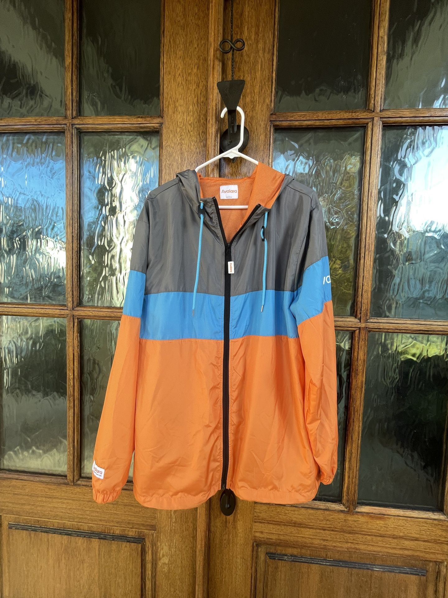 Avalara Mens Orange/Gray Lined Full Zip Hooded Windbreaker Jacket Size L