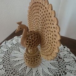 Hand Carved Wood Peacock