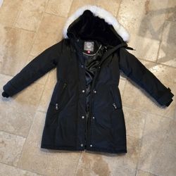 Vince Camuto Black Winter Coat With Faux Fur Hood - Size Small