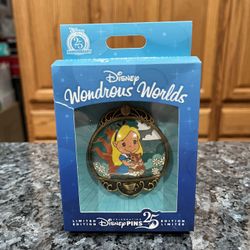 2025 Disney Parks Wondrous Worlds Alice In Wonderland Mini Jumbo Pin LE 1500.  Brand new the box has a small rip on the front.  Pin never removed from