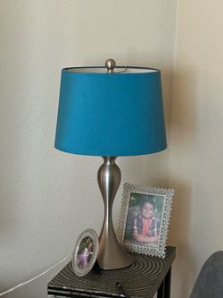 2 Table Lamps  with Teal Drum Shade