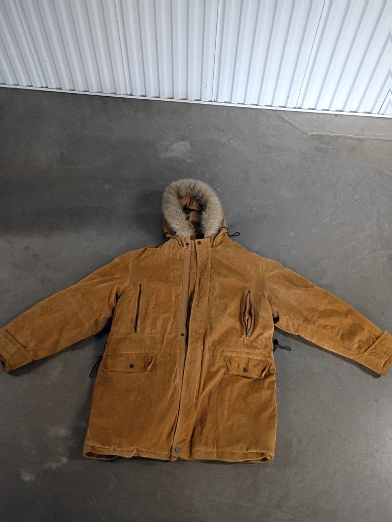 Parka Jacket Faux Fur Hooded Brown