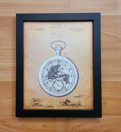 Pocket Watch Patent Art Drawing Design By J.A.Meroz Antique Vintage Framed