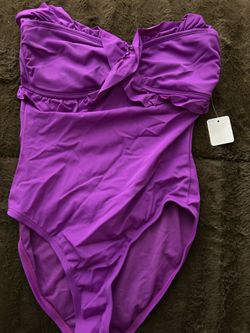 Purple ruffle strapless bikini