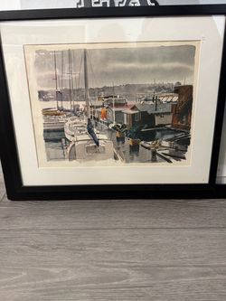Framed Watercolor Print of Seattle Marina