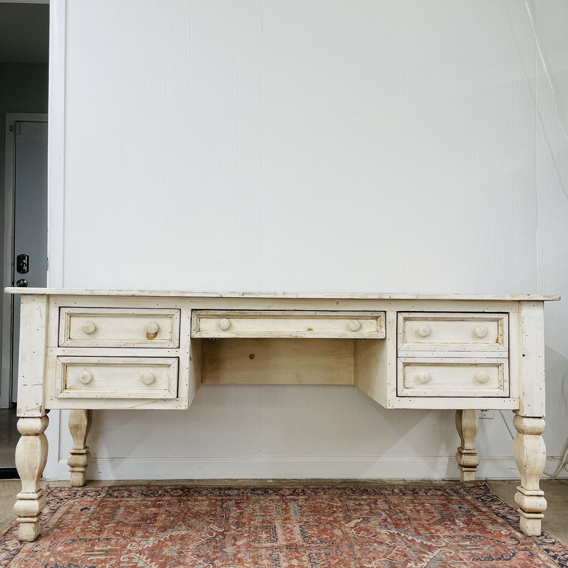 Rustic Solid Pine Wood White Desk Old World Shabby Sheet Desk White Wood Desk Drawers Solid Rustic Wood Desk