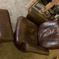 Leather Recliner & Ottoman Set – Real Leather, Great Comfort – $125