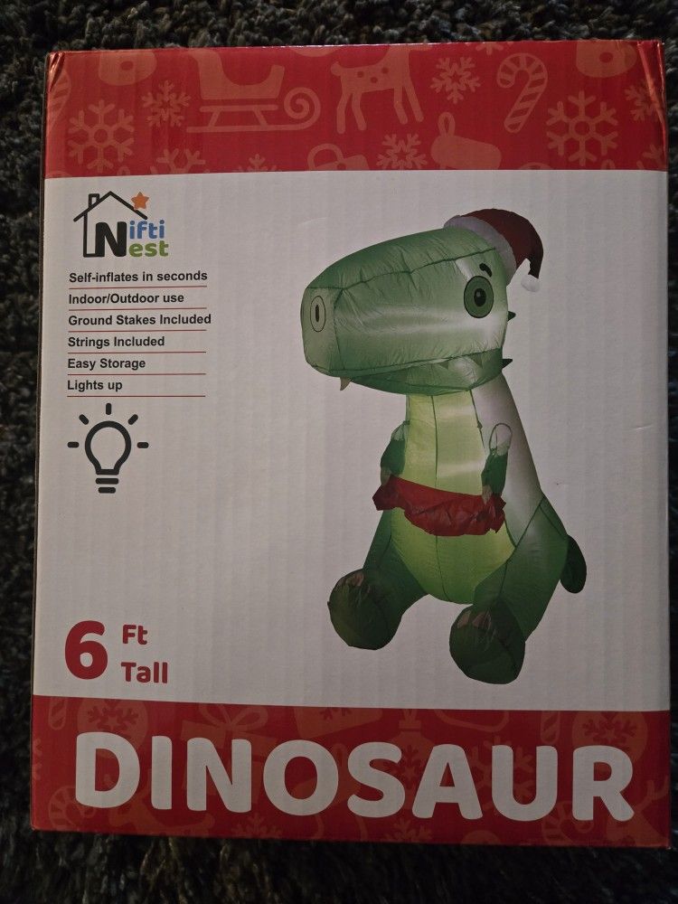 FT Christmas Inflatable Dinosaur- New in Box