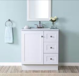 Bannister 31 in. Single Sink White Bath Vanity with Granite-Look Colorpoint White Cultured MarbleTop