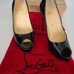 Louboutin Black Very Prive 120 Patent Shoes (Sz 37.5)