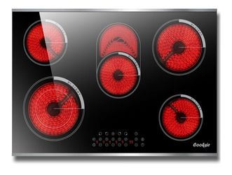 Electric Cooktop 30 Inch 5 Burner 8400W High Power 240V 5 Burners 30" Electric Stove Built-in with Metal Frame Protection, Timer, Safety Lock, Expanda