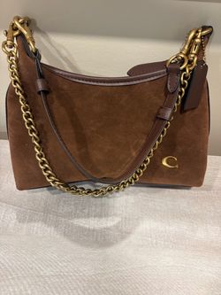 Coach Brown Suede Shoulder Bag with Chain Strap