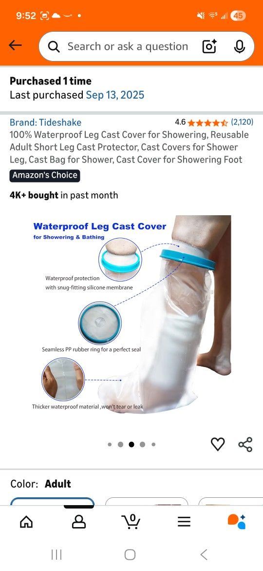 Waterproof Leg Cast Cover-adult Size