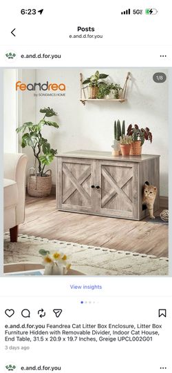 Feandrea Cat Litter Box Enclosure, Litter Box Furniture Hidden with Removable Divider, Indoor Cat House, End Table, 31.5 x 20.9 x 19.7 Inches, Greige 