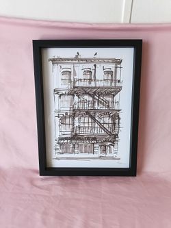 P. Deplome Framed 16" X 12" Wall Hanging of Apartment City Building Print