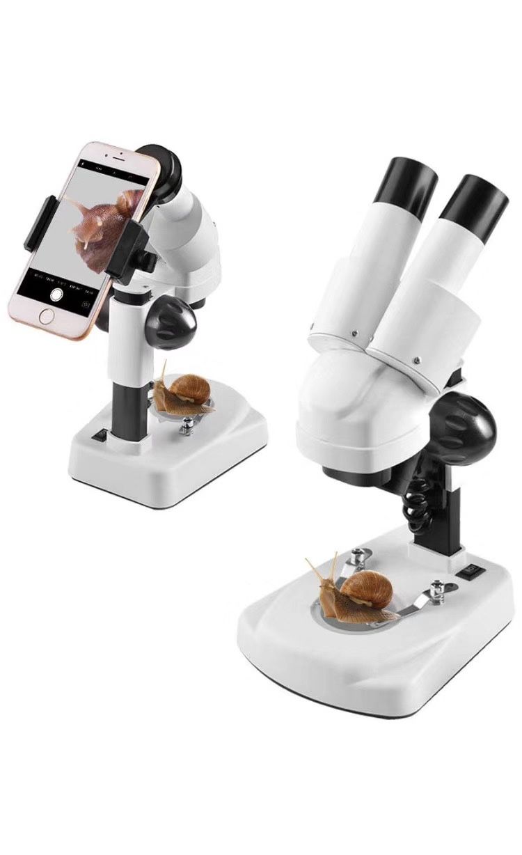 Student Kids Beginner Stereo Microscope Science Kit 20X 40X Compound LED Light Source Binoculars Lab Microscope with a Phone Adapter for Microscope to