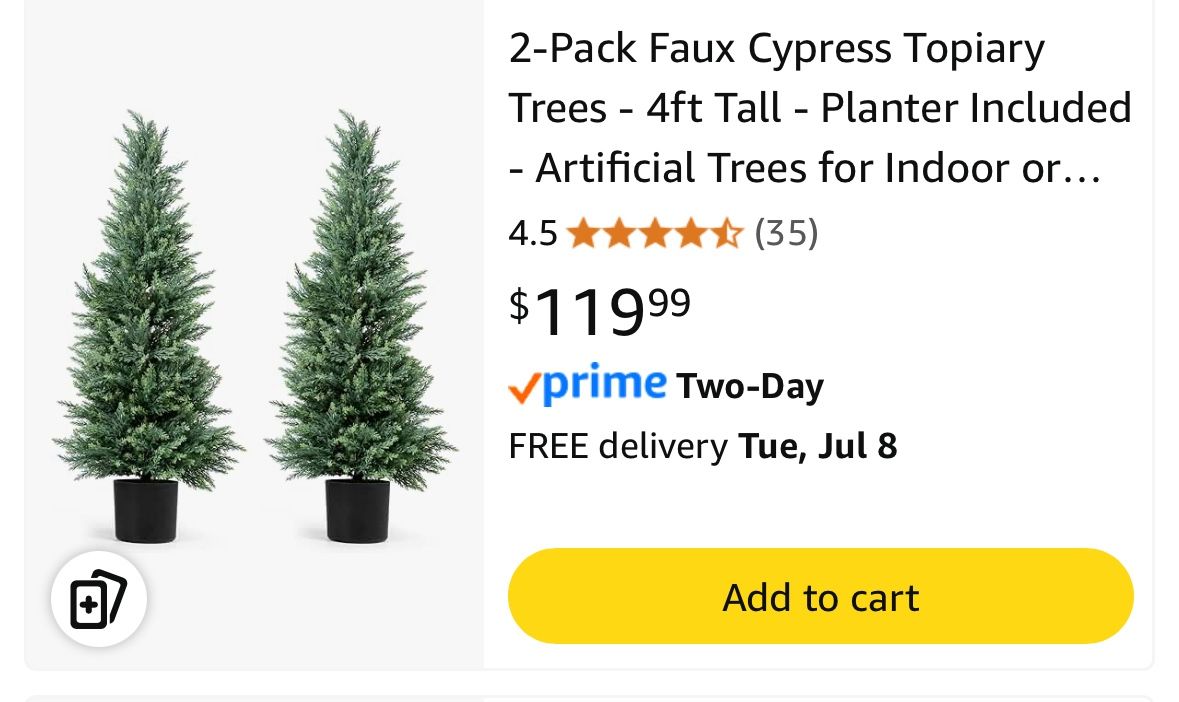 2-Pack Faux Cypress Topiary Trees - 4ft Tall