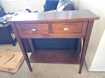 Wood Console Table with Drawers and Shelf
