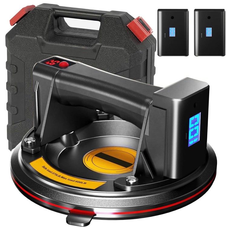 8" Electric Vacuum Suction Cup Lifter for Lifting Glass/Tile/Mirrors/Windshields (Black-Black)